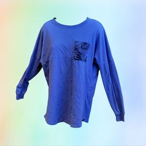 VS PINK Blue Tropical Palm Pocket Long Sleeve T-Shirt XS logo T48